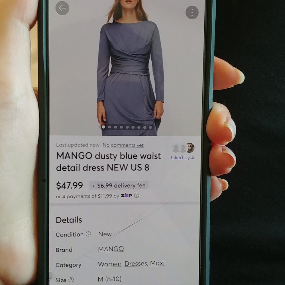 MANGO dusty blue waist detail dress NEW US 8
